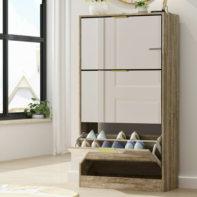 Timechee 4 Tier Tall Shoe Cabinet, Modern Wood Shoe Rack Storage Organizer  for Entryway Hallway - Walmart.com