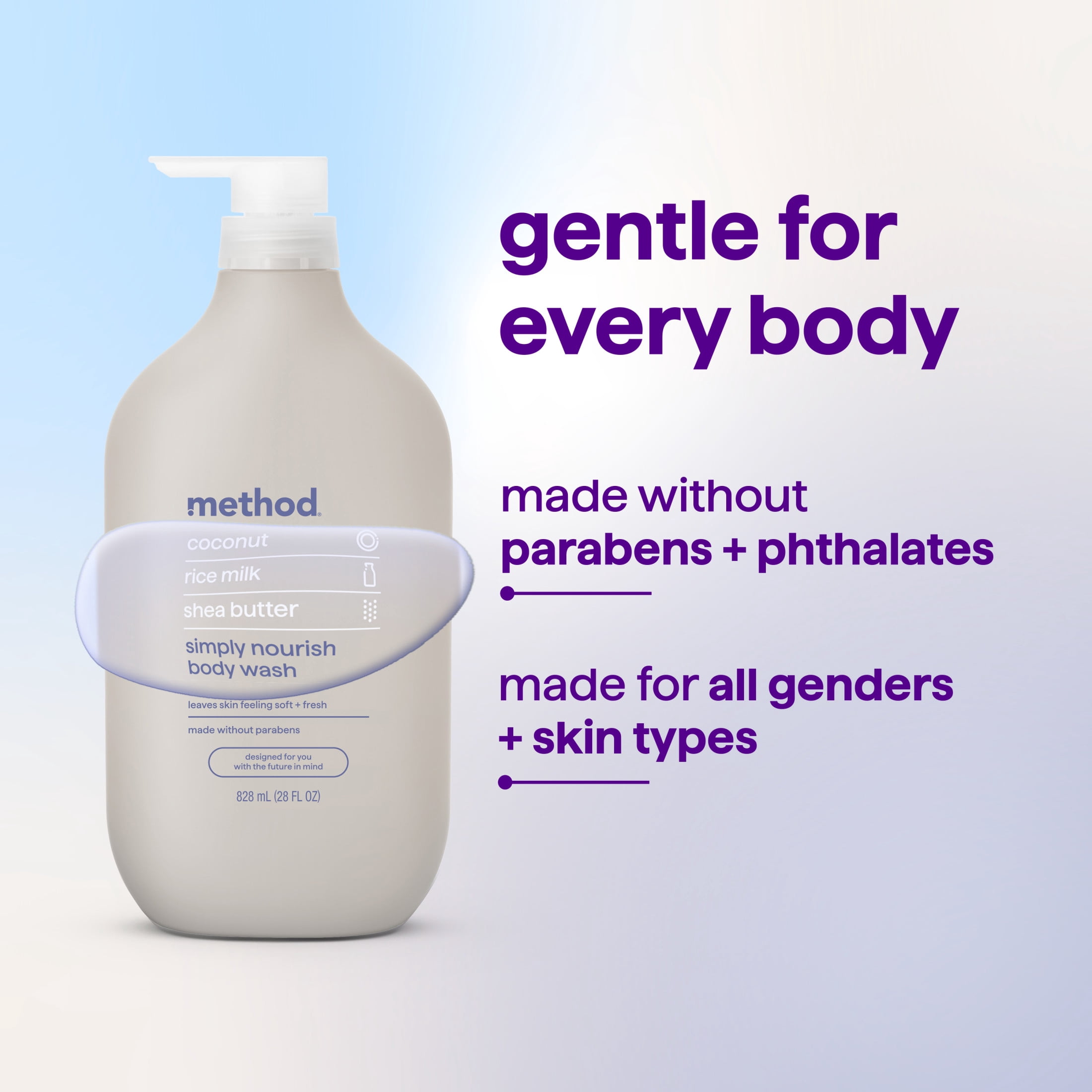 method Body Wash, Simply Nourish - Leaves Skin Feeling Soft & Moisturized, Made Without Parabens, Notes of Coconut, Rice Milk & Shea Butter, 28 Fl Oz