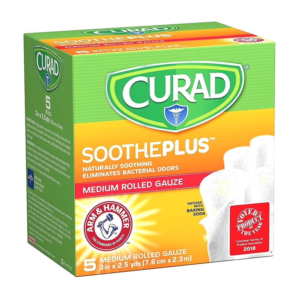 Curad Soothe Plus Medium Rolled Gauze, 3" x 2.5", 5 Ea, 3 Pack
