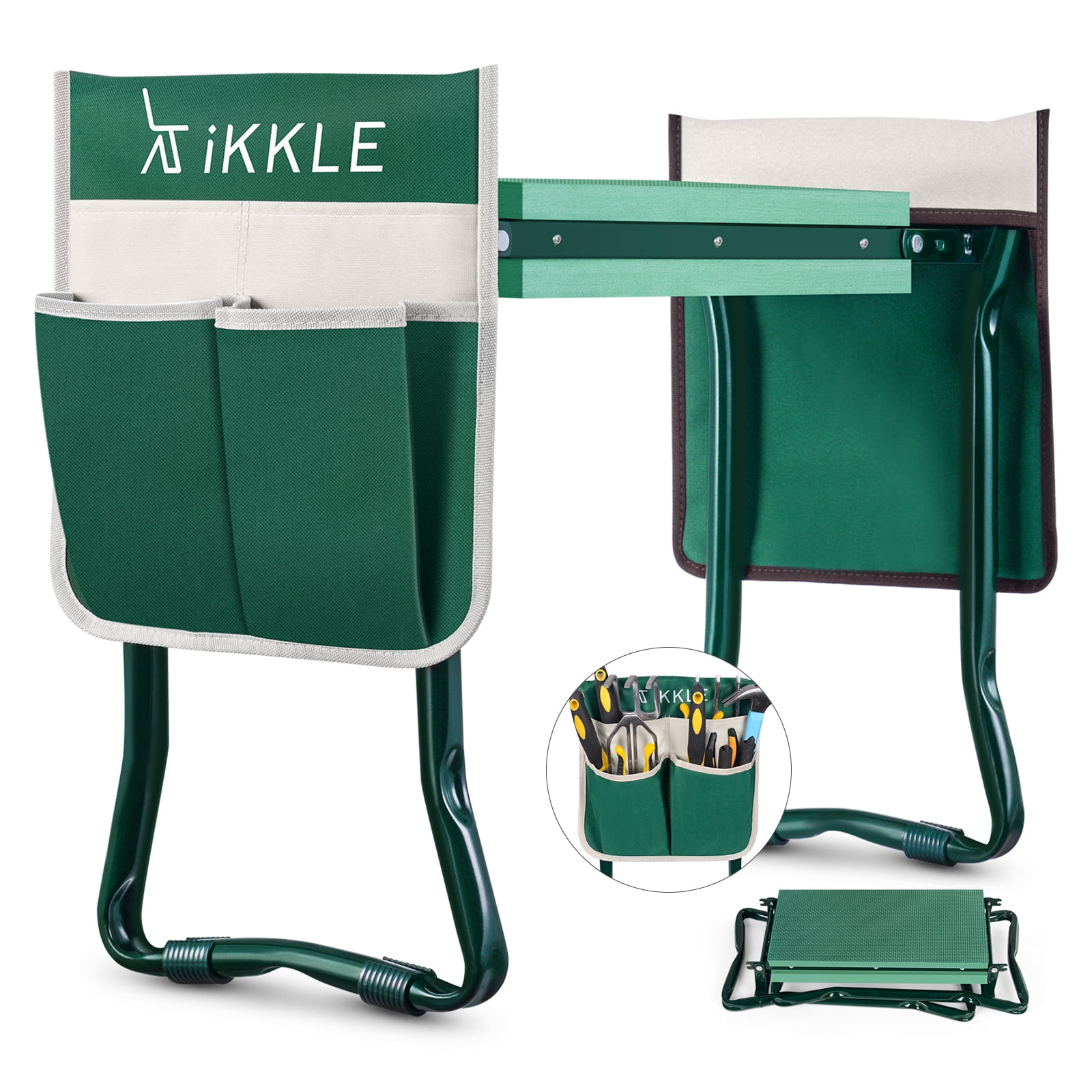 Green Garden Kneeler Sturdy Foldable Portable Bearing 150KG Heavy Duty Stool Gardening Soft Lightweight Protects Knees Outdoor EVA Foam Pad with Tool Pouch Multifunctional Seat