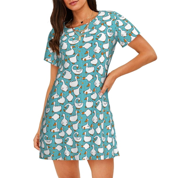 Easygdp Cartoon Funny Goose Camisón de manga corta para mujer, informal, estampado