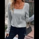 thumbnail image 4 of Tops de Larga con Cuello Cuadrado de Color Liso para Mujer Gris M, 4 of 9