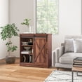 thumbnail image 6 of TV Cabinet with Shelves, Farmhouse TV Stand for TVs up to 35", Sliding Barn Door Wood TV Console Table w/ Storage Shelves, Universal TV Stand Home Media Entertainment Center for Living Room, 6 of 7