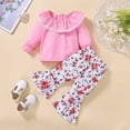 thumbnail image 2 of Odeerbi Baby Girls Clothes Toddler Outfit Autumn Winter Boys Cotton Crew Neck Long Sleeve 2024 Casual Print Trousers Set Pink, 2 of 9