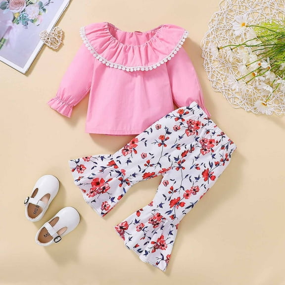 BONIXOOM Cute Toddler Baby Girls Clothes Set Clearance Kids Clothes Long Sleeve Crew Neck Belt Christmas Set Pink 9-12 Months