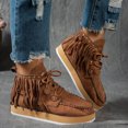 thumbnail image 2 of Rokment Womens Winter Fringe Platform Ankle Boots Warm Fleece Lined Boho Casual Suede Lace up Combat Snow Short Booties Brown Size 6, 2 of 5