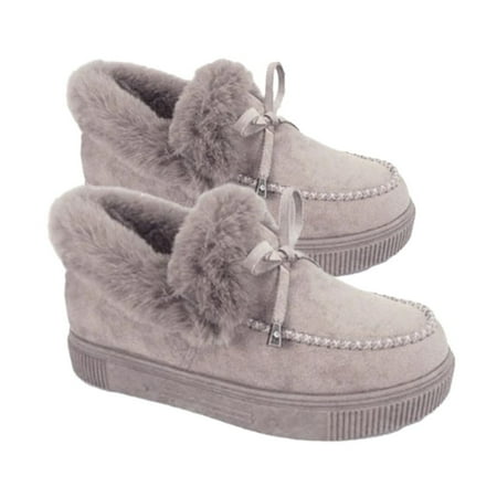 

Footwear Slip On Anti Skid Bottom Casual Winter Warm Boots Womens Faux Fur Boots Platform Sneakers Ankle Boots GREY 39