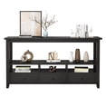 thumbnail image 3 of Vintage Console Table with 3 Drawers and Open Shelves, Wooden Console Table Coffee Table for Living Room Entry Bedroom, Black, 3 of 9