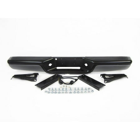 - 1997-2004 dodge dakota pickup rear step bumper powder coating black full assy , rear bumper black face bar with gray face cover , with top pad , inner brackets, outer brackets, license lamp ch1103104