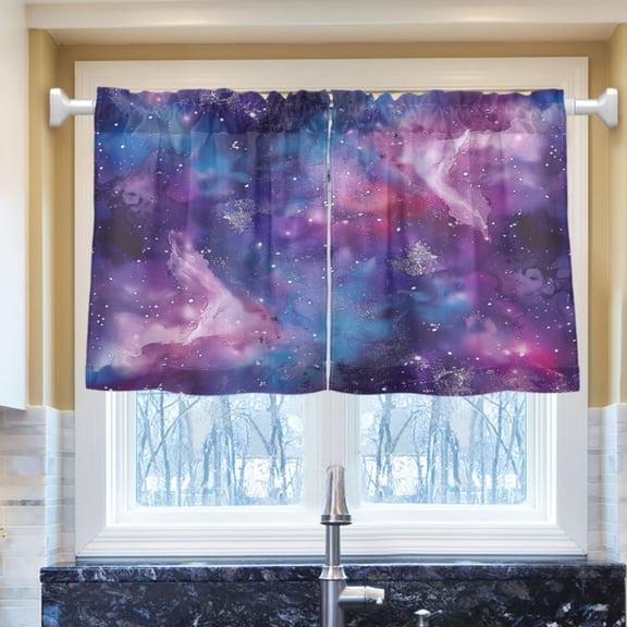 Ryvnso Glittering Purple Galaxy Half Curtains Sets Tier 2 Panels Short Curtain Rod Pocket 27"W x 24"L