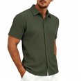 thumbnail image 2 of FRSASU Men's Casual Polo Shirt Summer Short Sleeve Vacation Button Down Beach Knit Stretchy Golf Shirts Army Green, 2 of 7