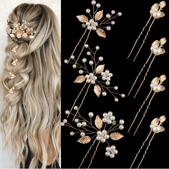 7 Pcs Wedding Hair Pins Leaf Bride Headpiece Pearl Wedding Hair Styling Pins Hair Accessories Flower Hair Accessories for Brides Bridesmaids Girls