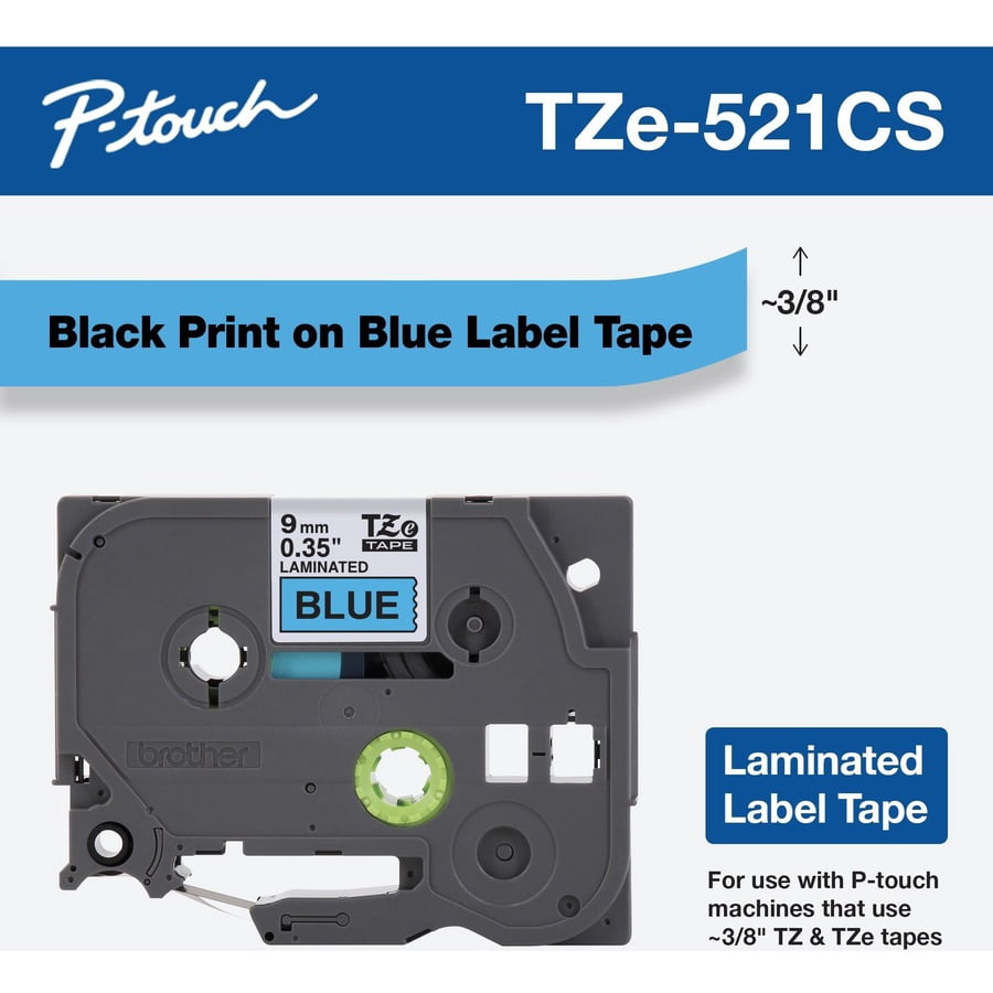 (4 pack) Brother P-Touch TZe Laminated Removable Label Tapes, 0.35" x 26.2 Feet, Black on Blue