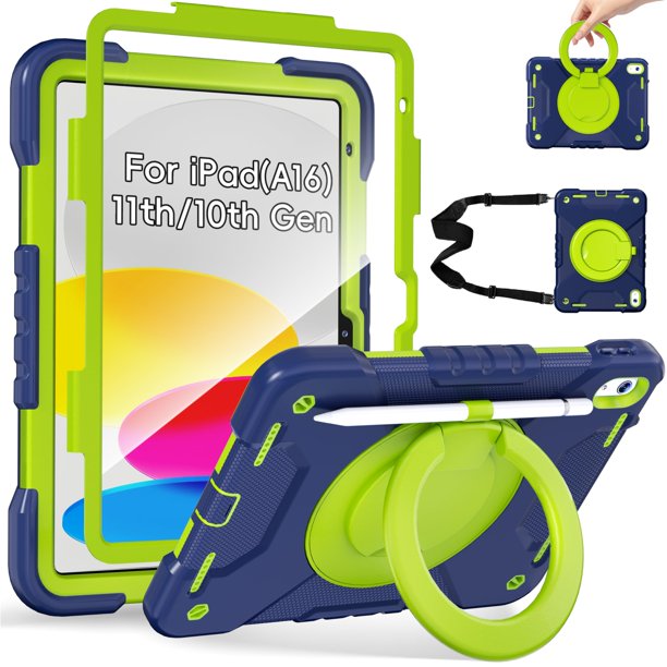 Andnary Funda para iPad (A16) 11ª/10ª generación 2025/2022, Cubierta con Mango Giratorio de 360°/Protector de Pantalla/Soporte/Soporte de Pluma/Correa para Hombros