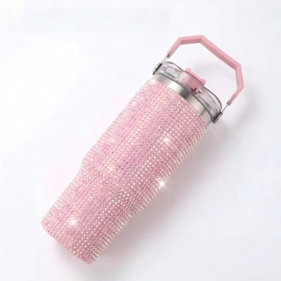VELTA 30oz Pink Diamond Tumbler, Double Wall Vacuum Insulated Stainless Steel Water Bottle with Straw