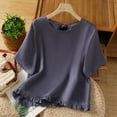 thumbnail image 2 of ZQUUVOU Womens T-Shirts Solid Color Short Sleeved Ruffle Hem Crew Neck Top(Navy,XL), 2 of 8