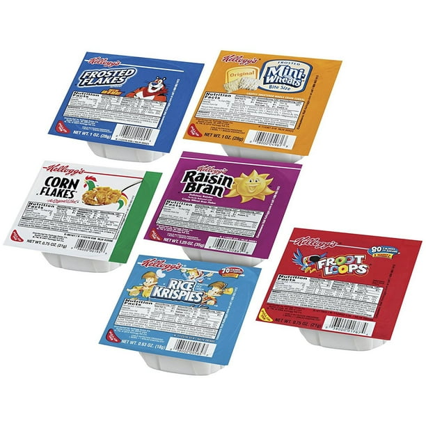 96 PACKS Kellogg's Cereal Family Variety Pack, Single Serve Bowls
