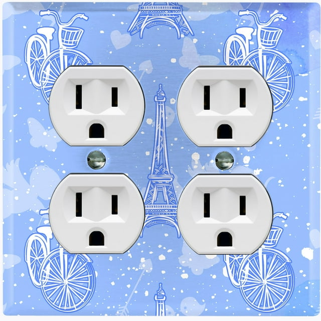 Metal Light Switch Plate Cover Romantic Paris  Eiffel Tower Bicycle Cupid Blue PRS018