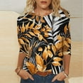 thumbnail image 2 of CYMMPU Fall Trendy Shirts 3/4 Sleeve Tunic Tops Boho Blouses for Women Dressy Casual Round Neck Spring Tops Loose Fit Flower Pattern Pleated Dressy T-Shirts Black XXXXL, 2 of 5