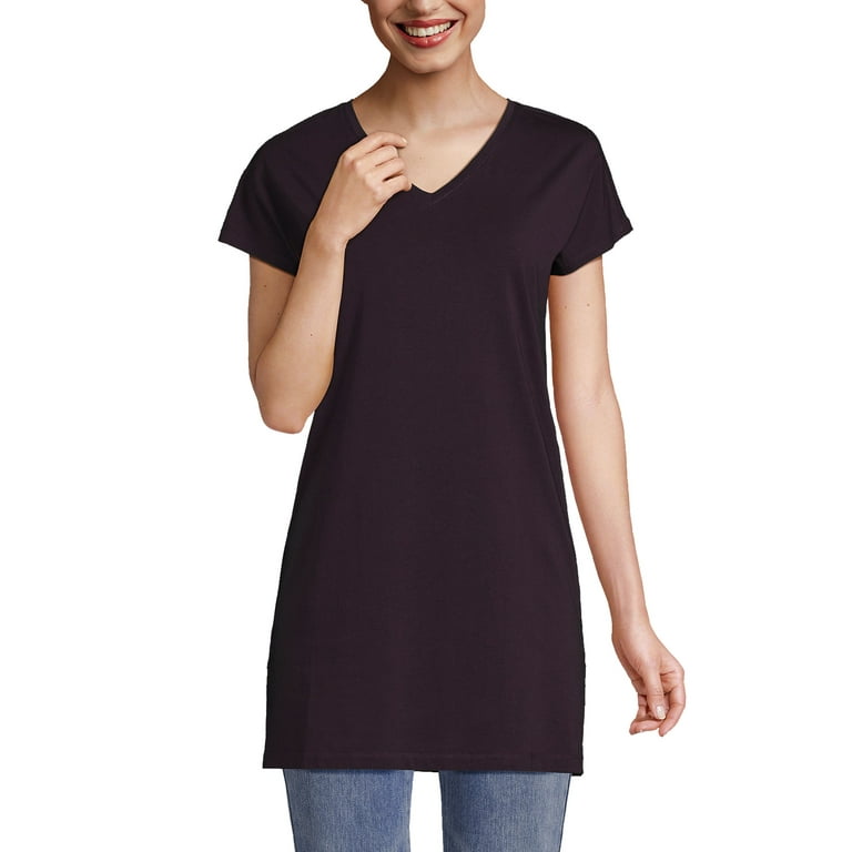 Lands' End Women's Petite Short Sleeve Jersey Extra Long Vneck