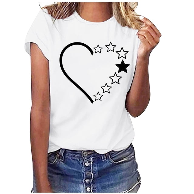 Birdeem Mode Femmes Col Rond Manches Courtes Imprimé T-Shirt Blouse Décontractée Hauts