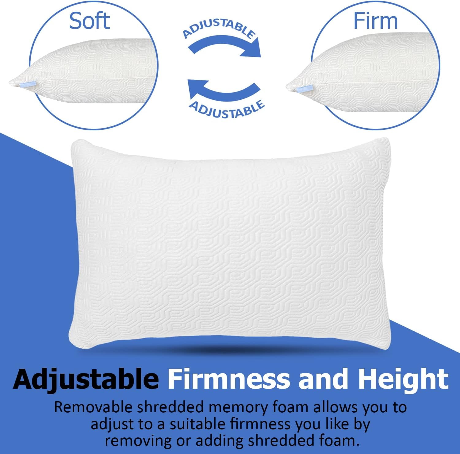 2 Pack King Size Bamboo Pillow, Memory Foam Bed Pillows with Washable Pillowcases, King (2 Pack)