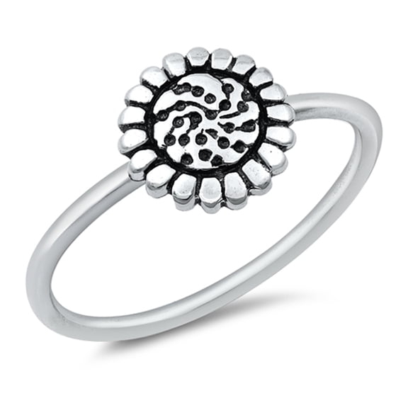Polished Ring Oxidized Center Scalloped Sunflower .925 Sterling Silver Band Jewelry Female Size 8