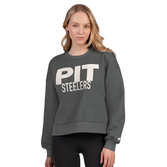 Women's Starter  Heather Gray Pittsburgh Steelers Show Up Cropped Fleece Pullover Sweatshirt