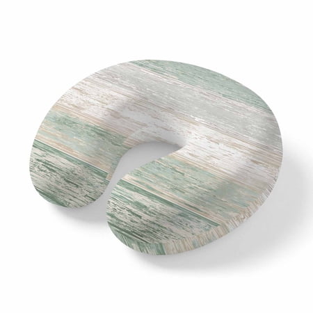 Neck Pillow Farmhouse Vintage Wood Board Travel Pillow Memory Foam U Shaped Pillows Sage Green Gray Ombre Wooden Travel Neck Pillows for Airplane Car Office Home Sleeping Rest