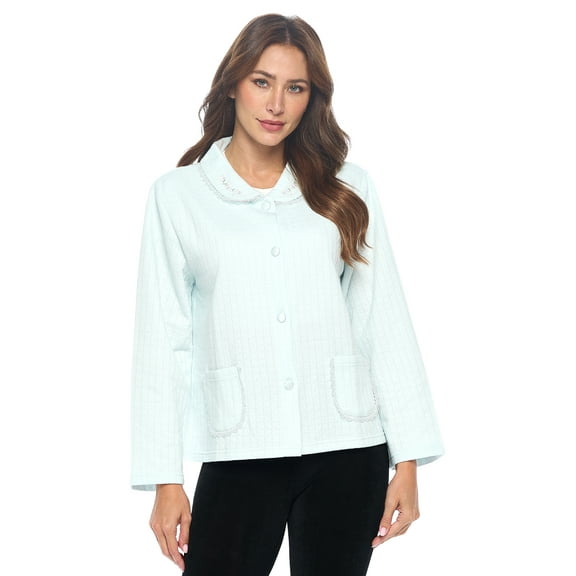 Casual Nights Women's Soft Bed Jacket, Button Front Long Sleeve Sleep Top with Pockets