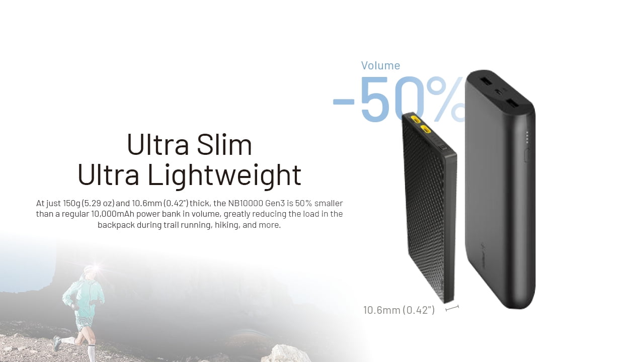 Nitecore NB10000 Gen 3 Ultra-Slim USB-C Power Bank, Black