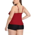 thumbnail image 4 of zaveiop Women Plus Size Tankini Swimsuits Tummy Control Two Piece Bathing Suit Ruffled Flounce Swimwear with Shorts (Wine, 4XL), 4 of 4