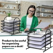 KABB Paper Organizers for Desk Mesh Letter File Tray Organizer with 4 Sliding Trays Black Stackable Desktop Document Storage Shelf Rack for Office Home Classroom Documents Paper (Flat)