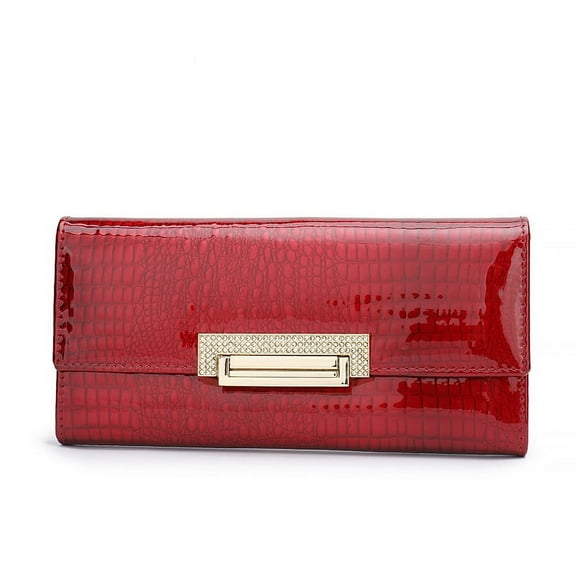 Women's Leather Wallet Long Card Bag Multifunctional Wallet Clutch Bag(Red)