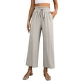 thumbnail image 2 of YueHuiYing Women Wide Leg Pants High Waist Loose Flowy Adjustable Tie Knot Trousers Business Casual Pants with Pockets, 2 of 8