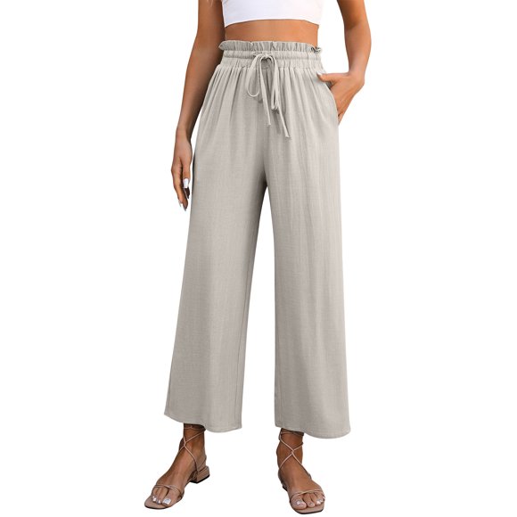 Womens Casual Pants for Women Faux Linen Loose Fit High Leg Flare Bell Bottom Basic Long Bootcut Leg Summer Fall Pants 2025 Clothing Country Concert Y2K