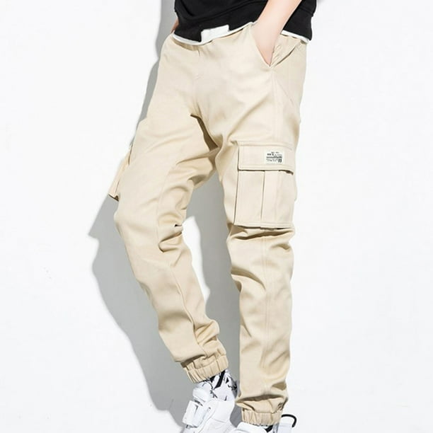 Ceisia Men's Solid Color Multi-Pocket Cargo Pants with Tapered Cuffs Khaki XL Gifts