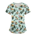 thumbnail image 5 of Scrubs for Women Plus Size Stretch Short Sleeve V Neck Cute Animal Pattern Nurse Tops Working Uniform Nursing Top with Pockets 04-Cyan 2XL, 5 of 5
