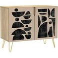 thumbnail image 3 of PixonSign Sideboard Buffet Cabinet, Kitchen Storage Cabinet with 2 Doors, Brown & Black Pastel Polygon, Cupboard Console Table for Dining Room - 35" L x 18" W x 29" H, 3 of 5