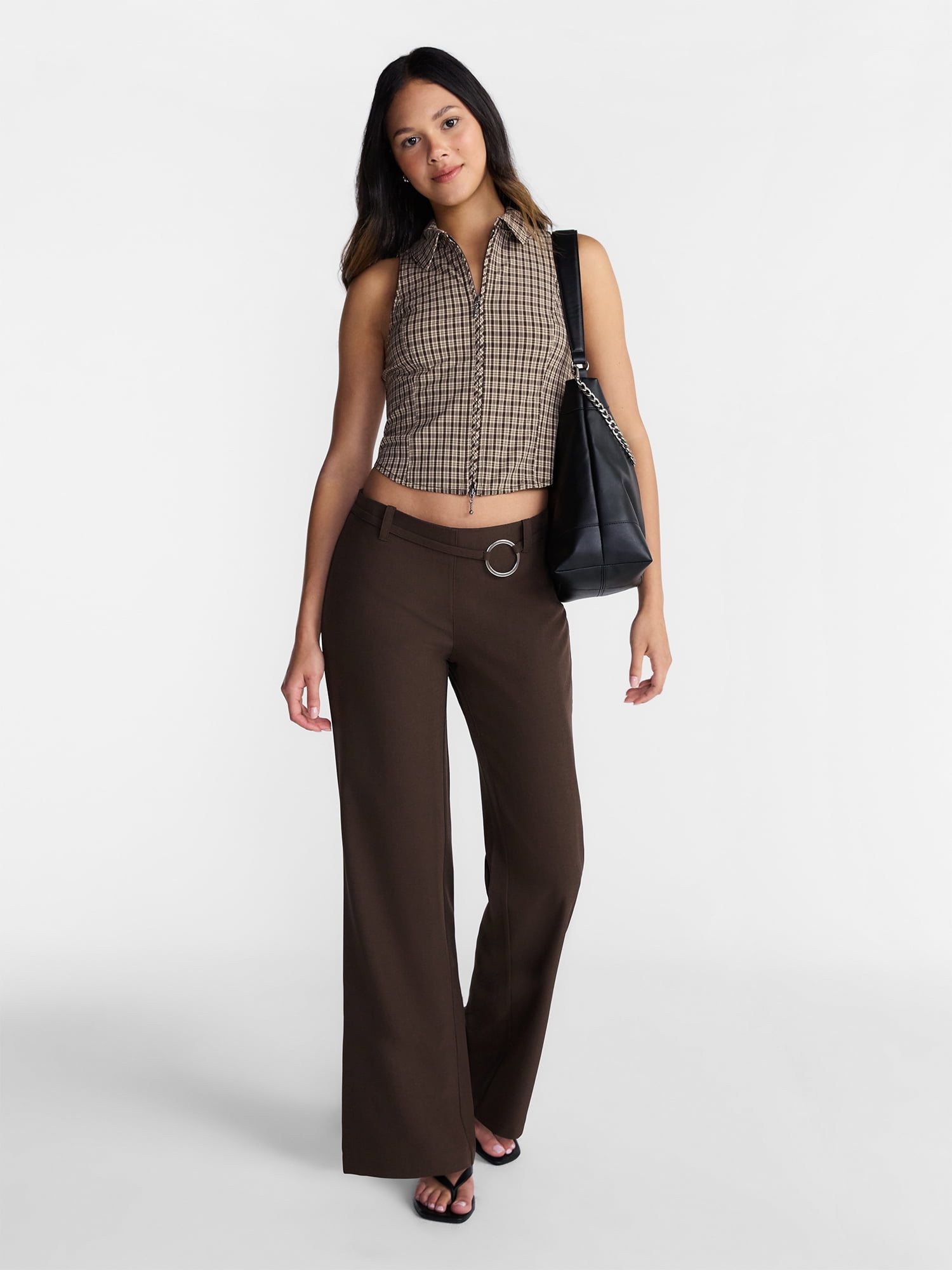 No Boundaries Belted Woven Trousers, 31.5" Inseam, Women's XXS-XXL