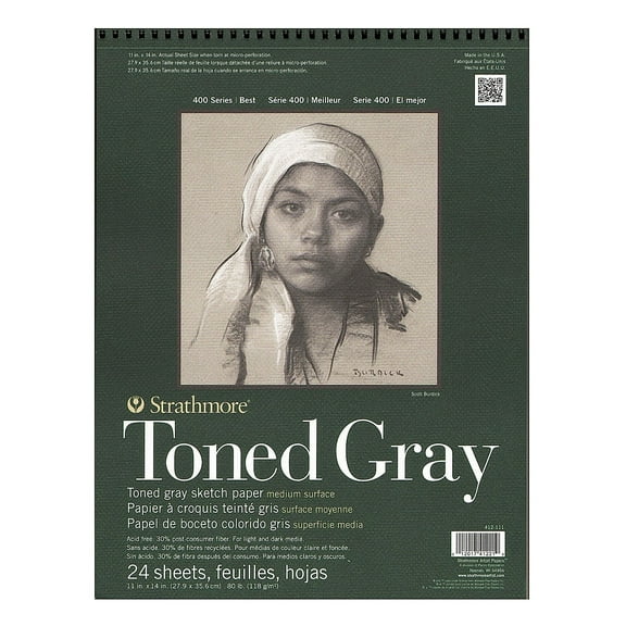 Strathmore 400 Series Toned Sketch Paper Pads (Wirebound) Gray 11 In. X 14 In. 24 Sheets [Pack Of 2]