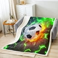 thumbnail image 2 of Soccer Throw Blanket Twin Size, Football Fleece Blanket Room Decor, Green Gradient Hexagon Sherpa Blanket Soccer Gifts For Teen , Geometric Honeycomb Flannel Blanket For Bed Couch, 2 of 5
