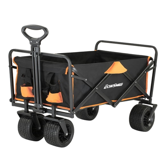 Heavy Duty 350 Lbs Capacity Collapsible Wagon, Outdoor Folding Camping Wagons, Grocery Portable Utility Cart, Adjustable Rolling Carts, All Terrain Sports Wagon with Big Wheels by Boahaus