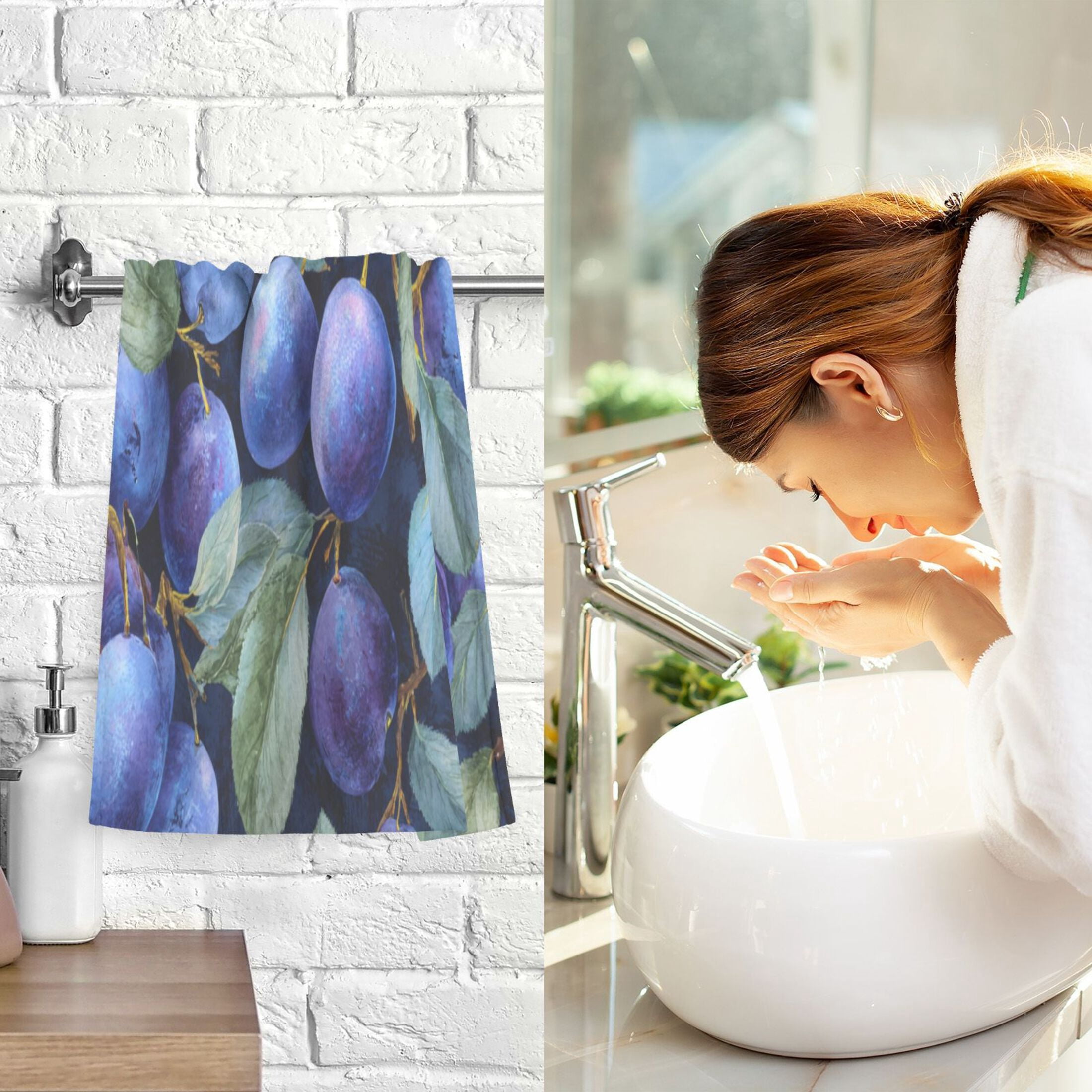 2 Pieces of Cotton Towel Face Towel Set Hand Towel Bath Towel Cotton Bath Towel Sets Deep Blue Plum
