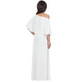 thumbnail image 6 of KOH KOH Long One Off Shoulder Flowy Casual 3/4 Short Sleeve Full Floor Length Cocktail Evening Wedding Party Guest Sexy Tall Maxi Dress Gown For Women Ivory White Small US 4-6 NT001, 6 of 6