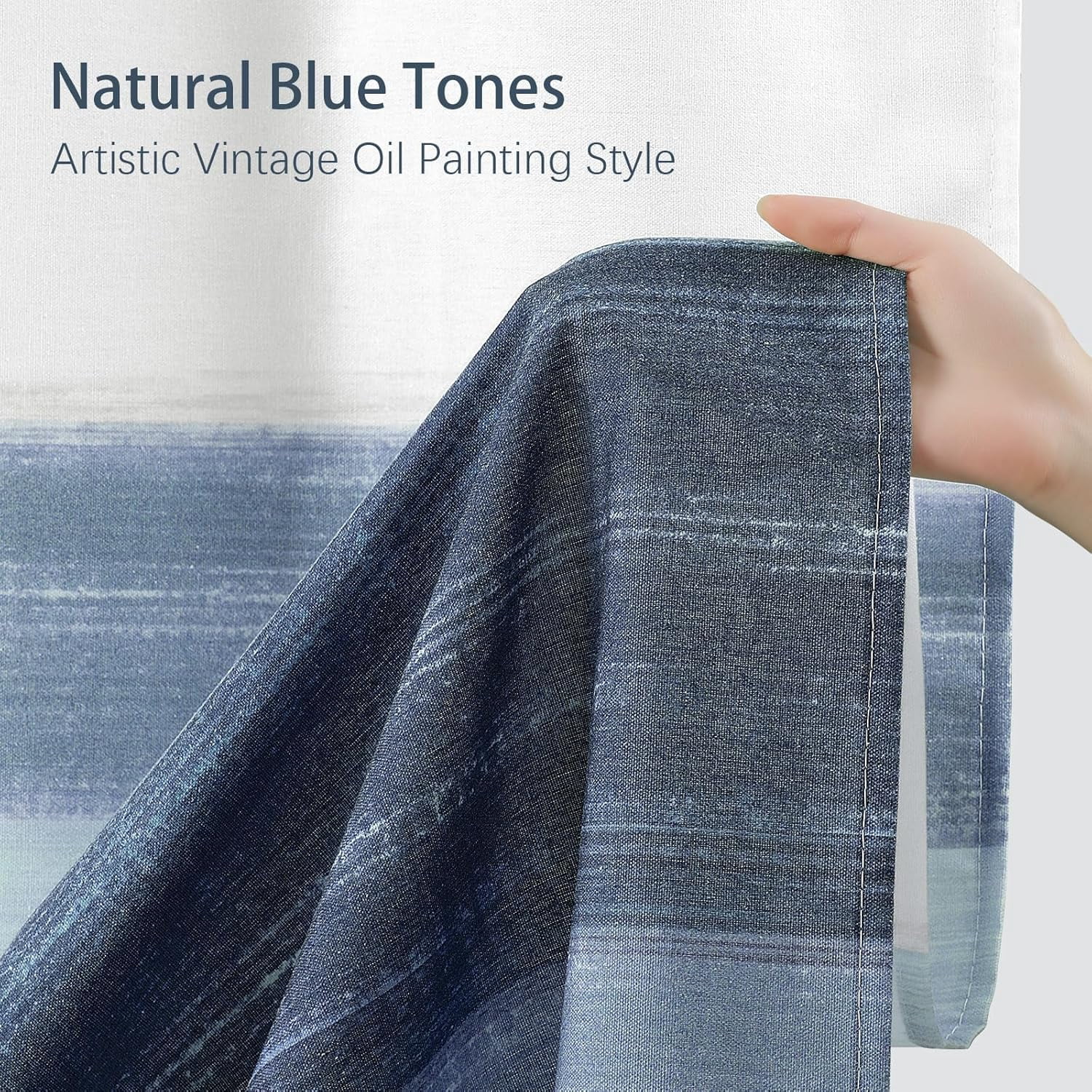 Blue Shower Curtains for Bathroom Navy Blue and White Rustic Cotton Farmhouse Ocean Shower Curtain, 72 x 72 Inches