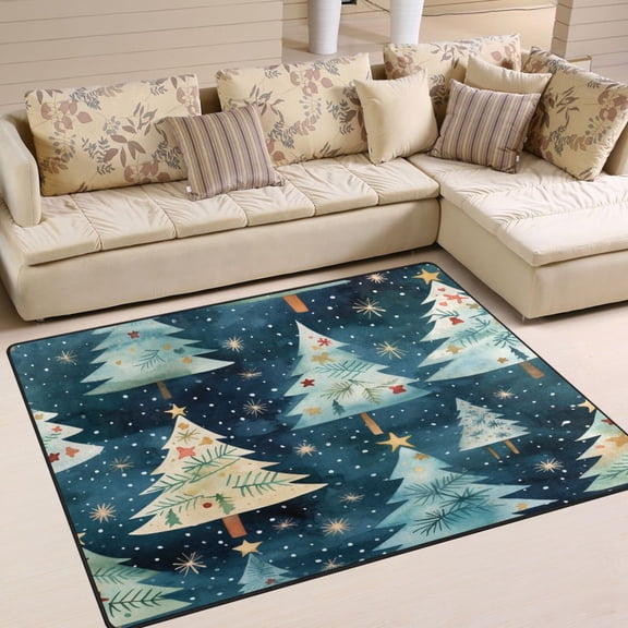 Christmas Trees and Stars Area Rug Washable 80 x 58 Floor Carpet Mat Non Slip for Bedroom Living Room Home Decor