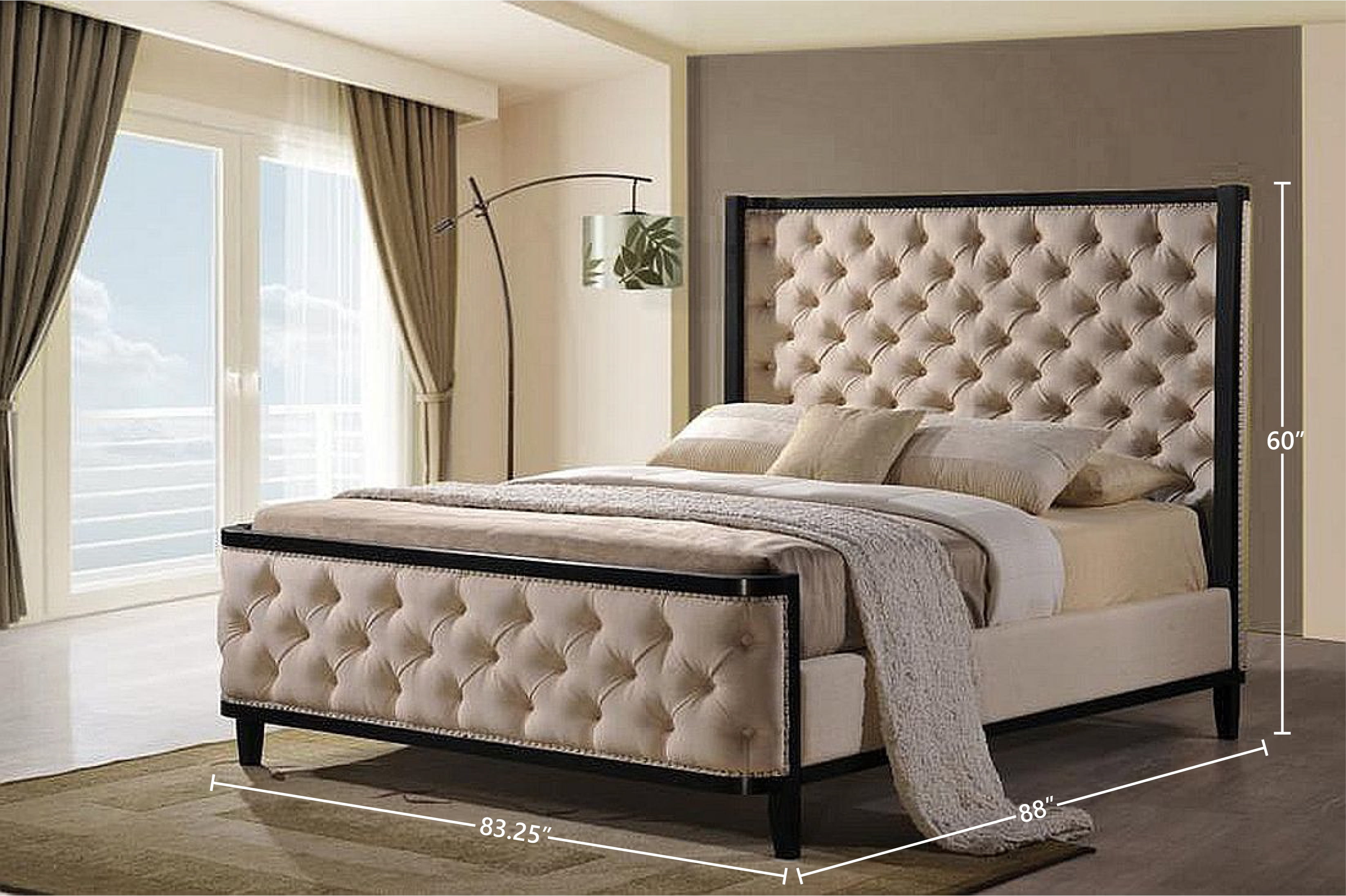 Arcadia Tufted Linen Upholstered Bed Frame with High Padded Headboard,  Queen Size - Walmart.com