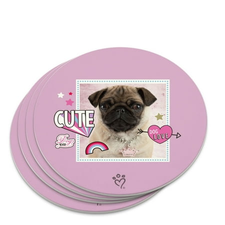 

Cute Pug Puppy Dog Love Novelty Coaster Set