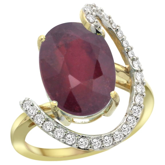 14k Yellow Gold Natural Enhanced Ruby Ring Oval 14x10 Diamond Accent, 3/4inch wide, size 5.5
